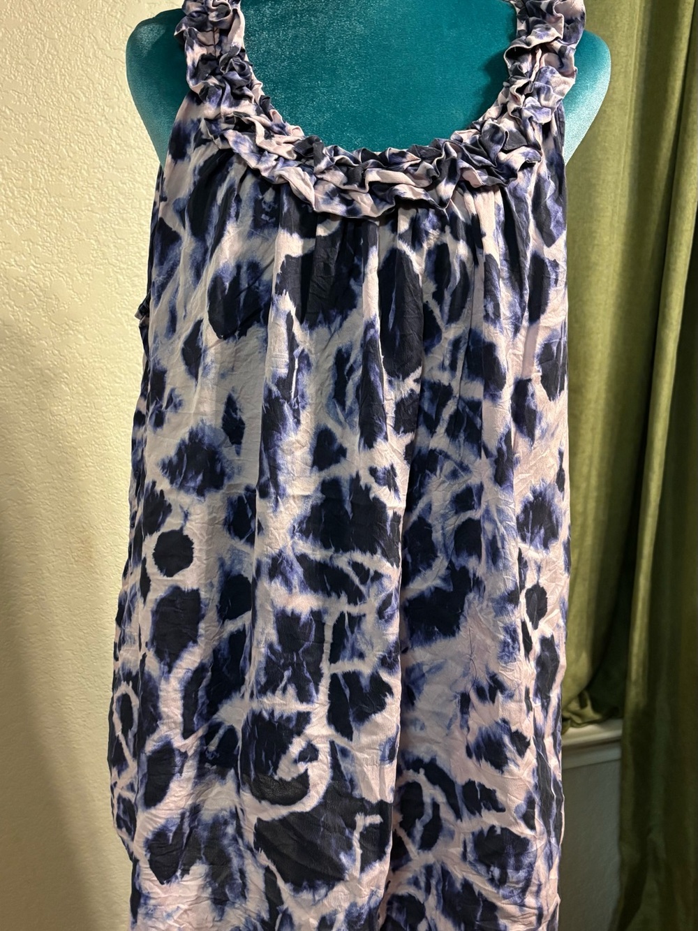 Michael Kors Luxury Blue White Tie Dye 100% Silk Ruffle Blouse Plus Size 20